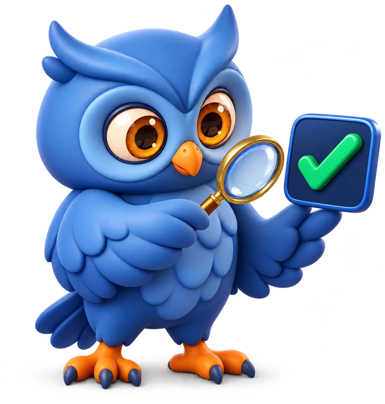 Owl mascot studying an open book